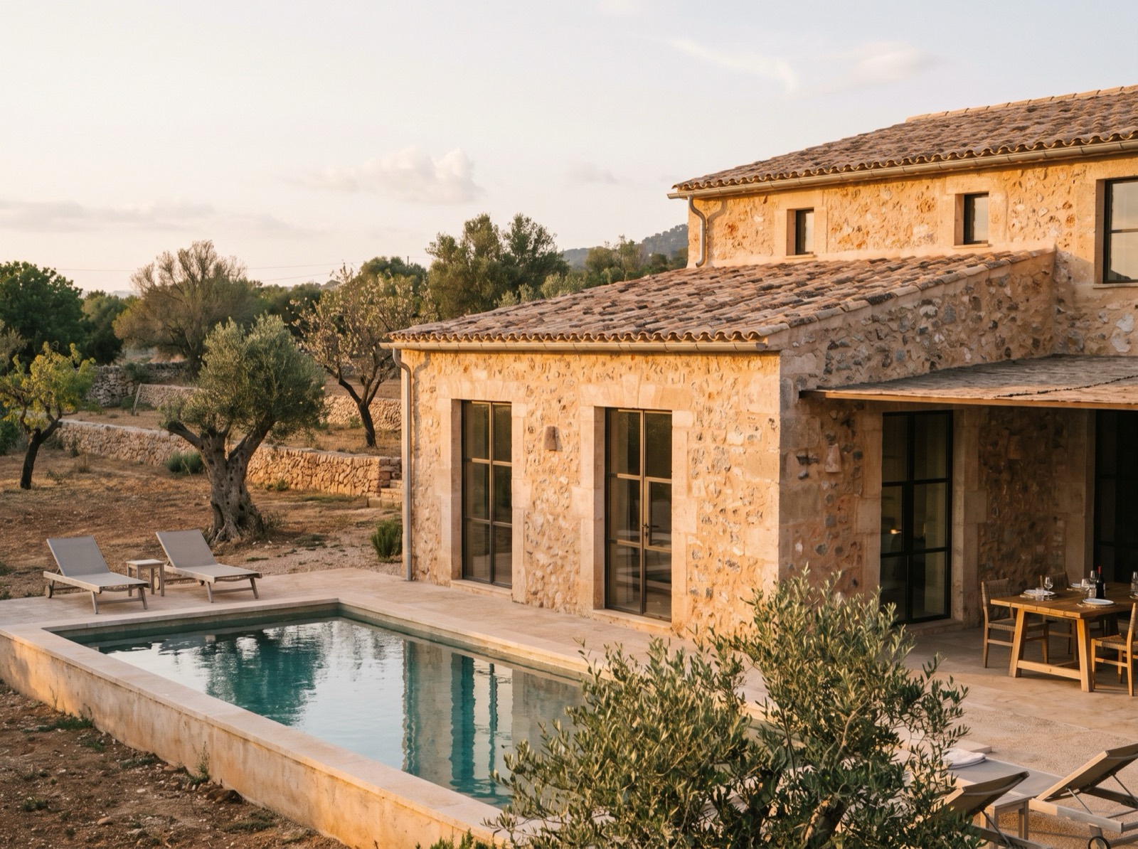 Finca de piedra reformada con piscina en el campo de Mallorca