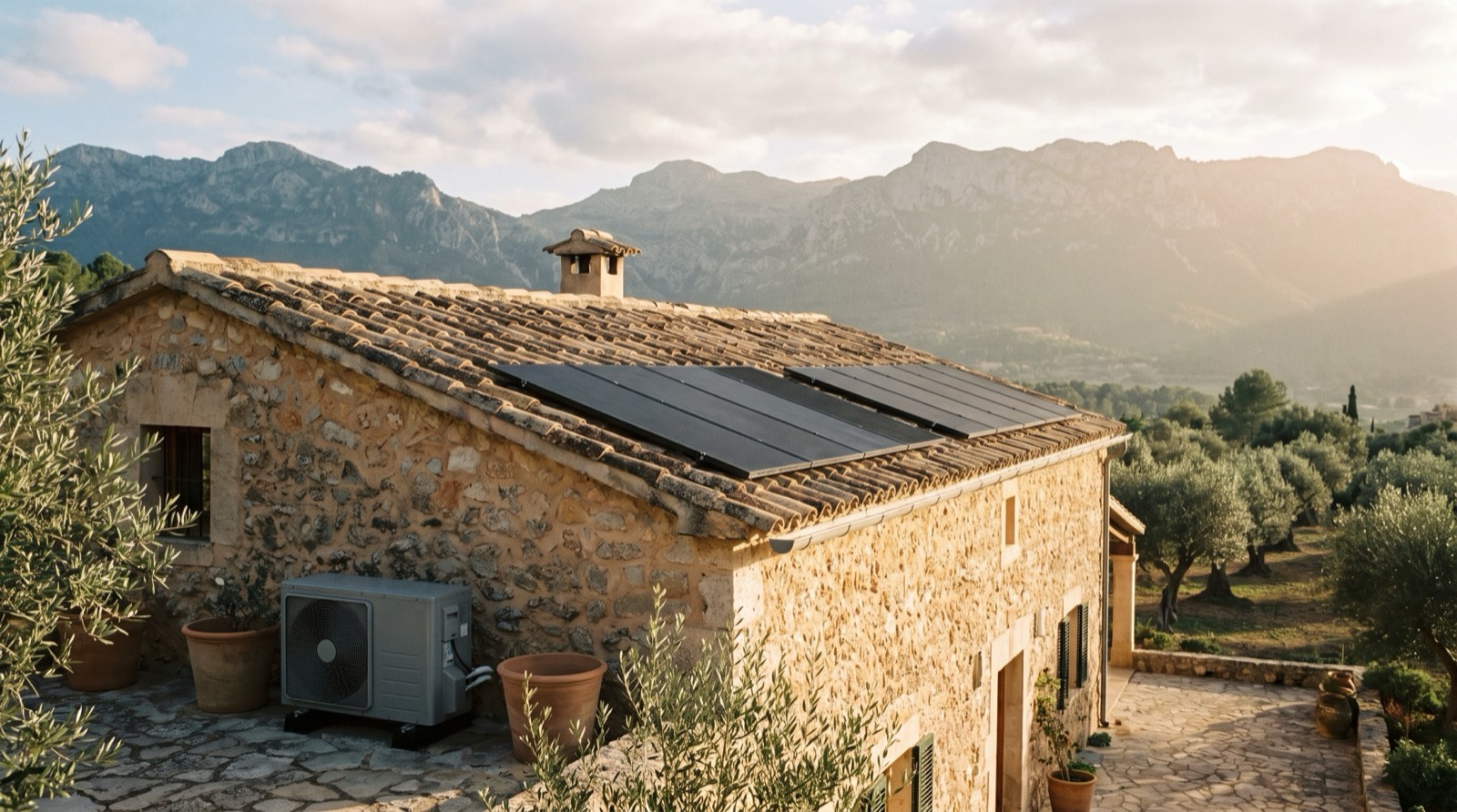 Placas solares sobre la cubierta de teja de una casa en Mallorca